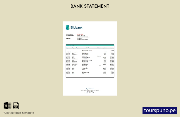 listo para imprimir plantilla de Excel de extracto bancario de Estonia Bigbank